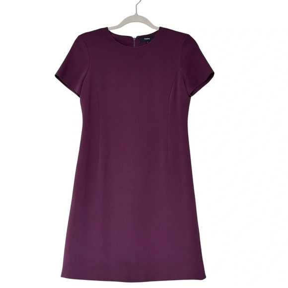 Theory Short Sleeve Jatinn Sheath Mini Dress in Modern Crepe Mulberry Wine Sz 2 - Picture 2 of 8